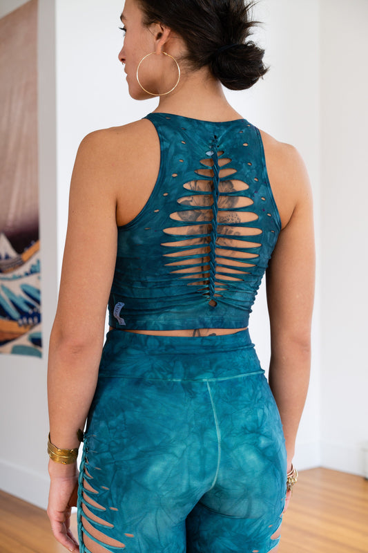 Teal Shiva Crop top Hand dyed Yoga Slit weave Fire hula hoop __etsy:2025529912
