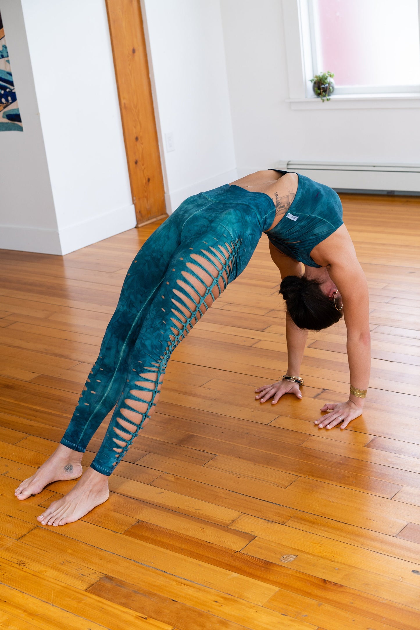 Teal Shiva Yoga leggings Hand Dyed