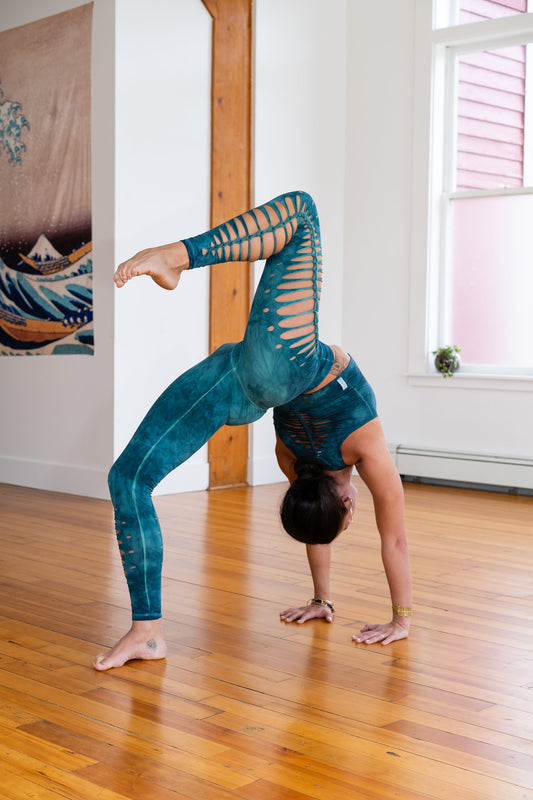 Teal Shiva Yoga leggings Hand Dyed