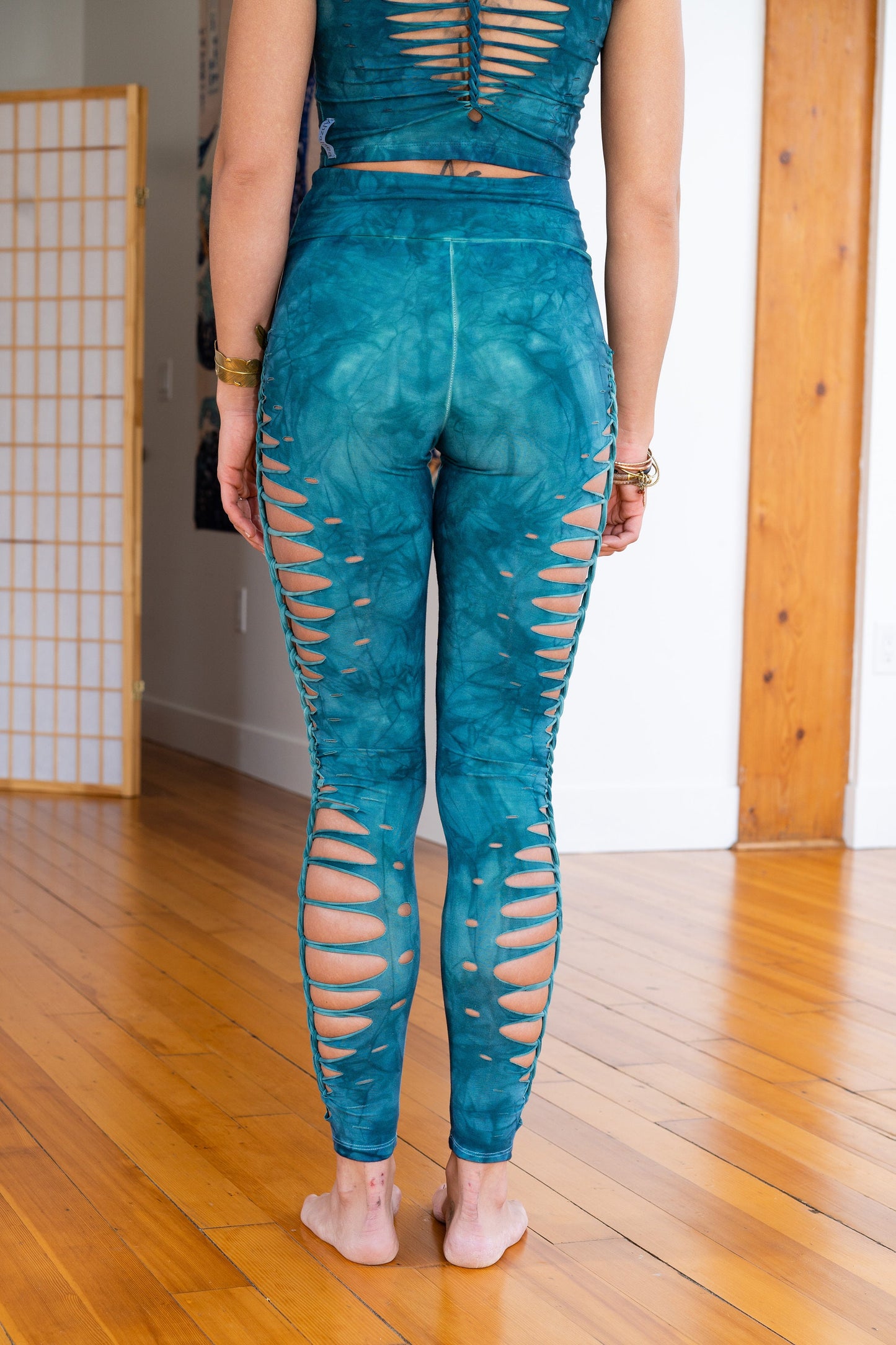 Teal Shiva Yoga leggings Hand Dyed