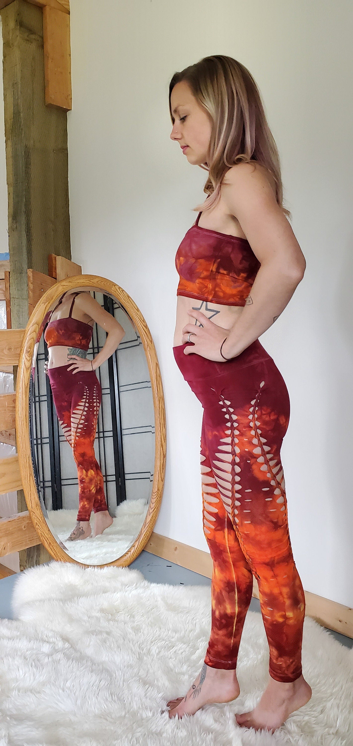 Sunset Fire Yoga leggings Hand Dyed