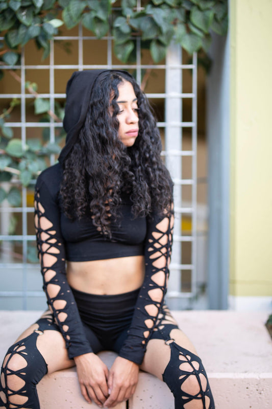 Keya Hooded Long Sleeved Crop Top Braided Shirt/Festival//Yoga//Boho __etsy:2585931263