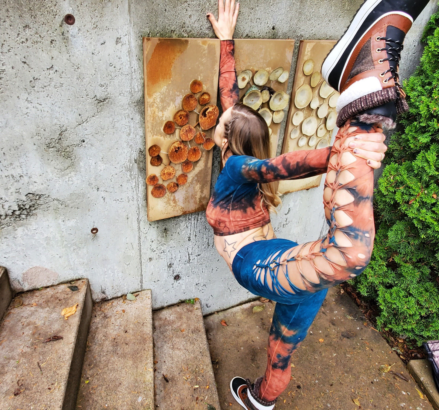 Terracotta to Jade Yoga leggings Hand Dyed