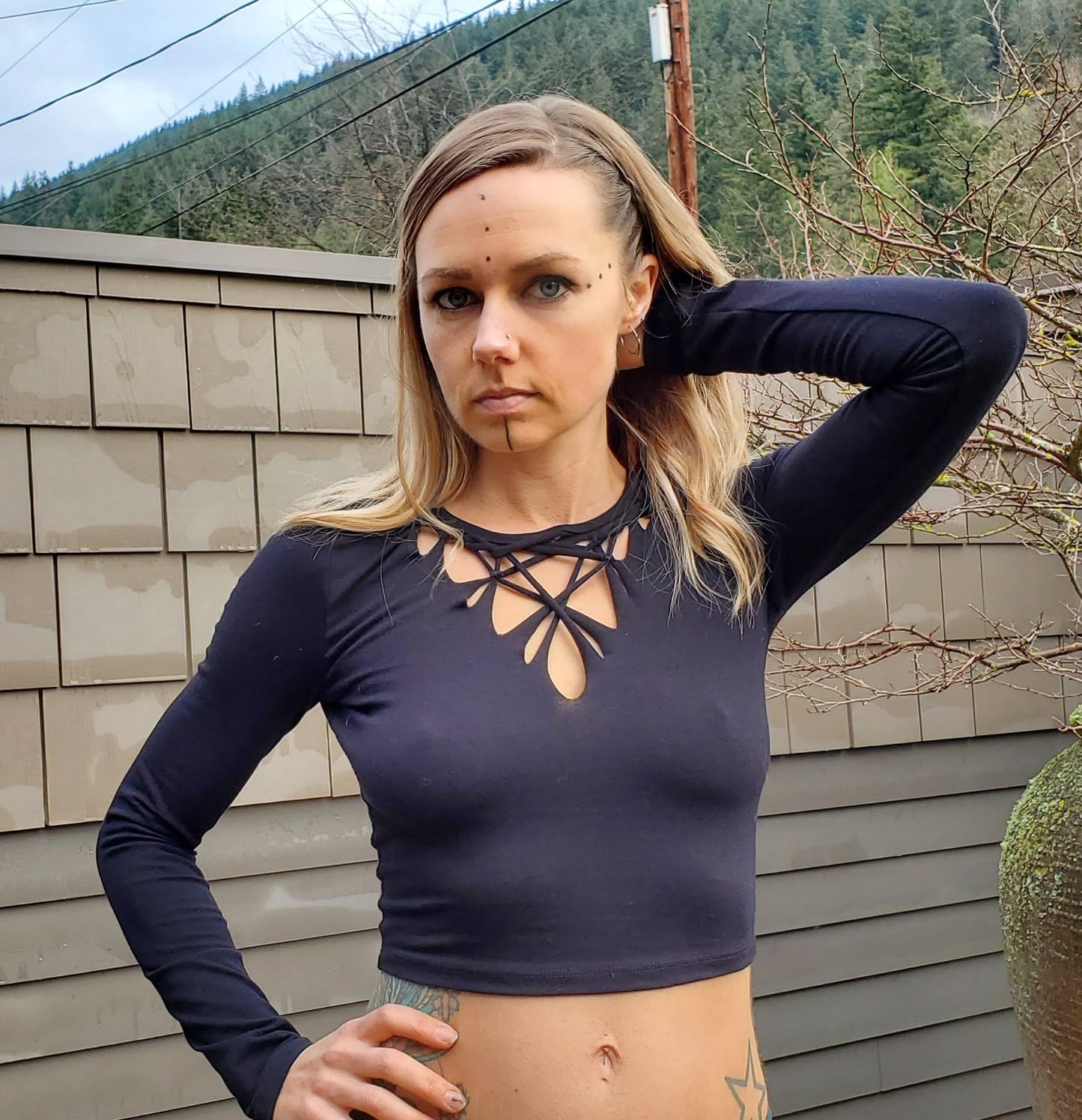 Inigma Long Sleeved Crop Top Braided Shirt/Festival//Yoga//Boho