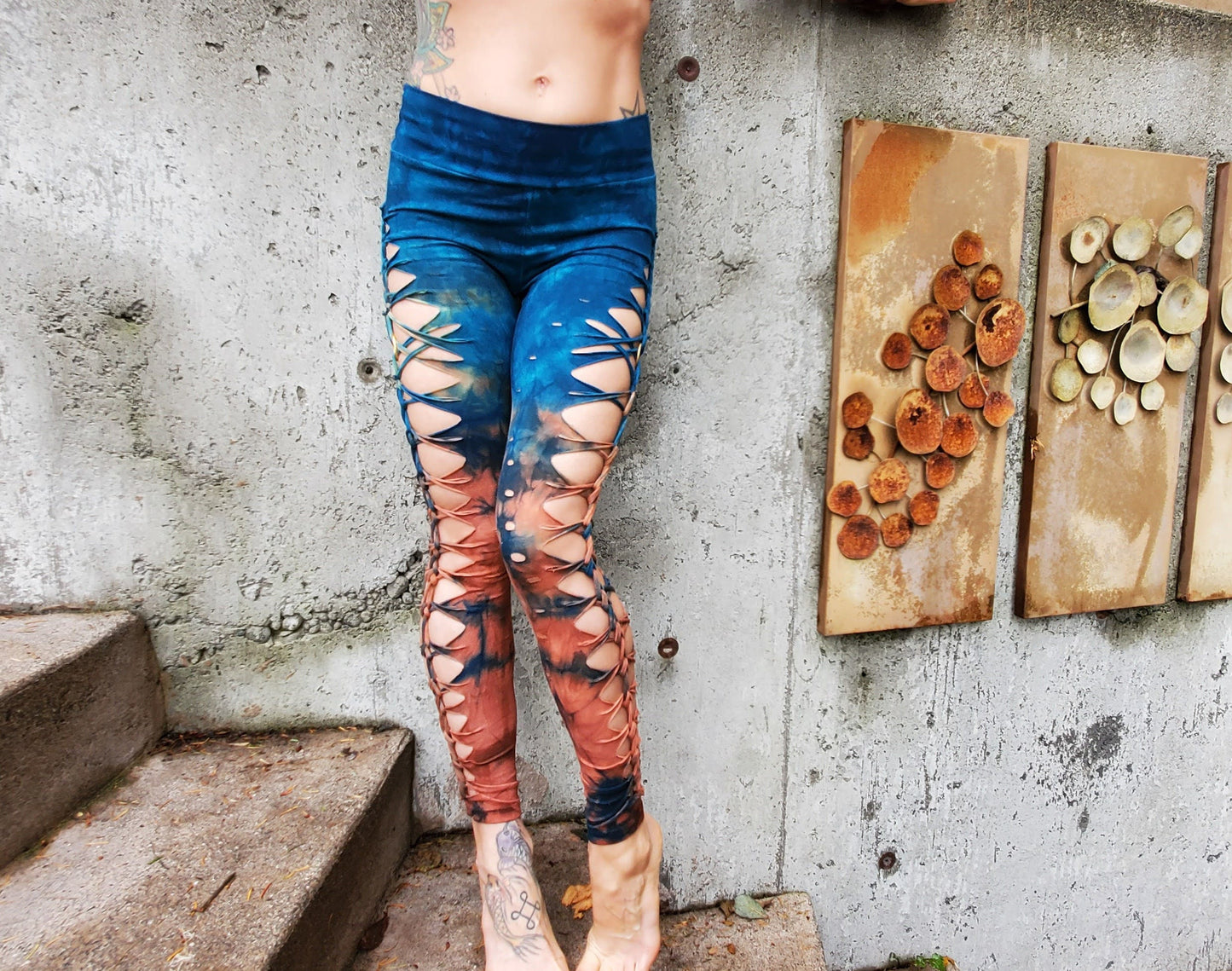 Terracotta to Jade Yoga leggings Hand Dyed