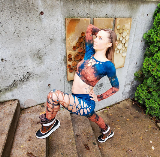 Terracotta to Jade Yoga leggings Hand Dyed