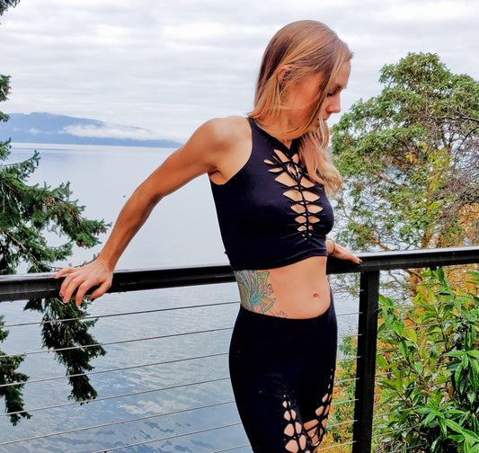 Electa Braided Crop Tank Top, crop tank, festival shirt, pole dance, slit weave, hoop fashion