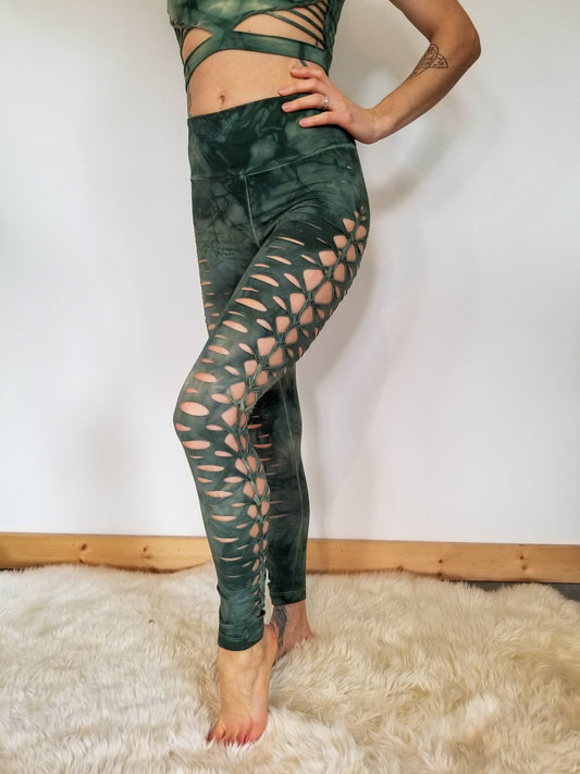 Sage Yoga leggings Hand Dyed __etsy:2925333816