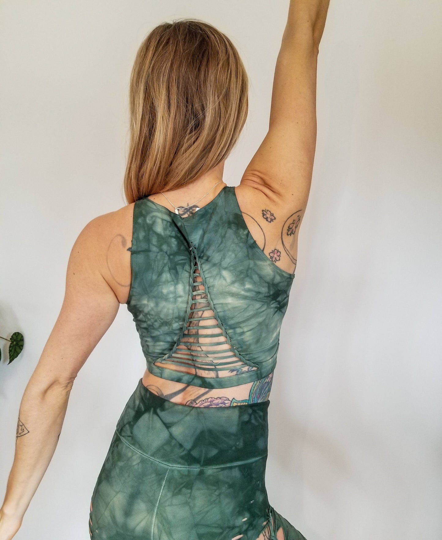 Sage Crop top Hand dyed Yoga Slit weave Fire hula hoop