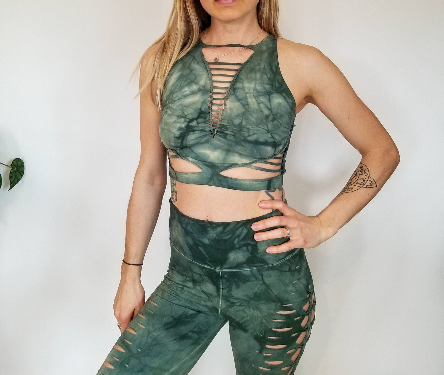 Sage Crop top Hand dyed Yoga Slit weave Fire hula hoop