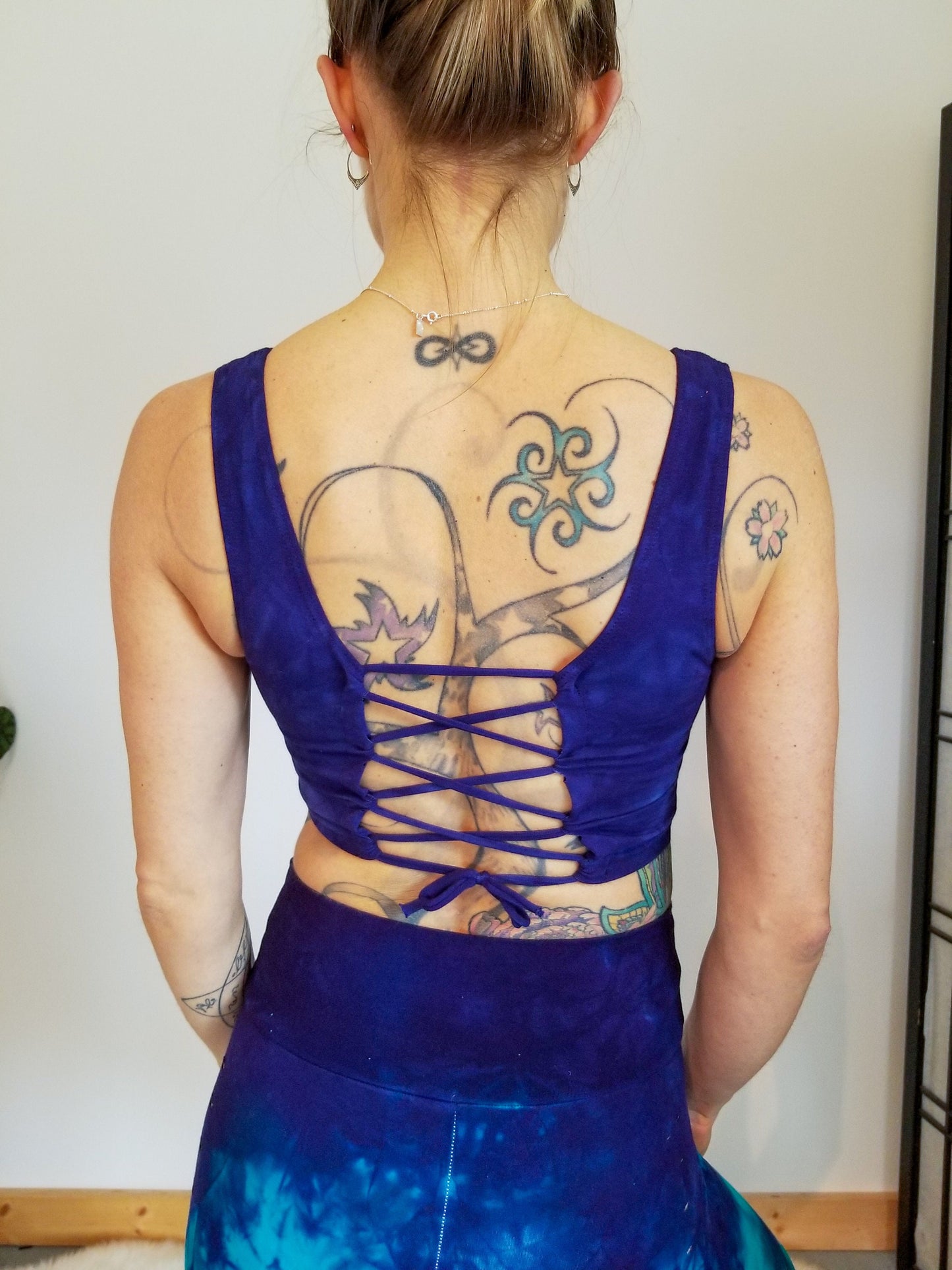 Power Berry Reversible Lace Up Crop Top Open back Yoga Tank