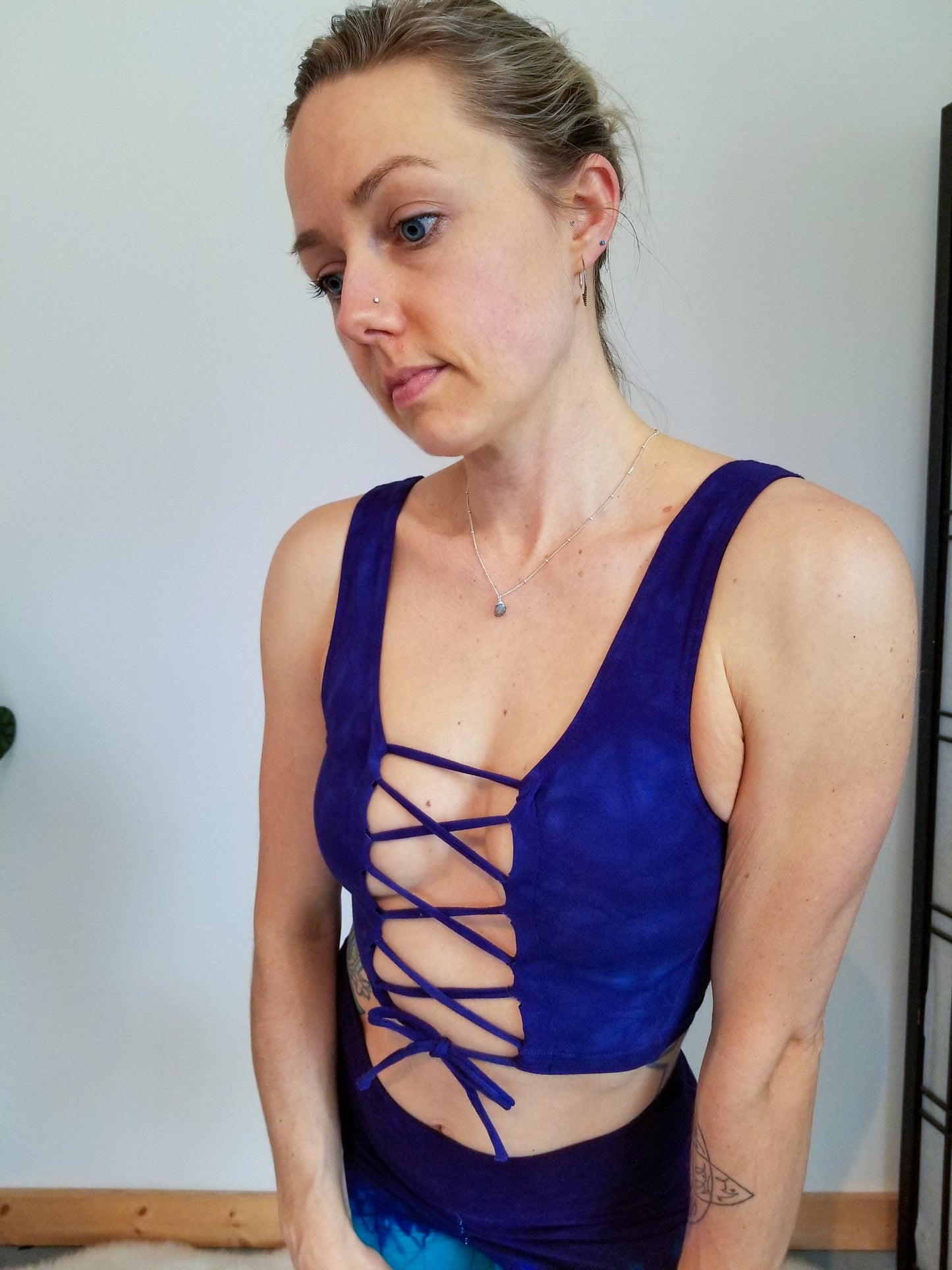 Power Berry Reversible Lace Up Crop Top Open back Yoga Tank