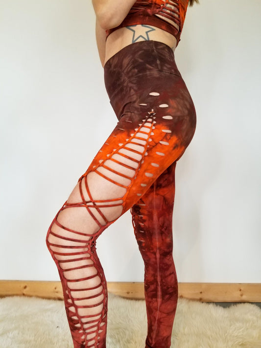 Hand Dyed Braided Leggings: Brown Rust Yoga Pants, Festival Wear __etsy:2927493126