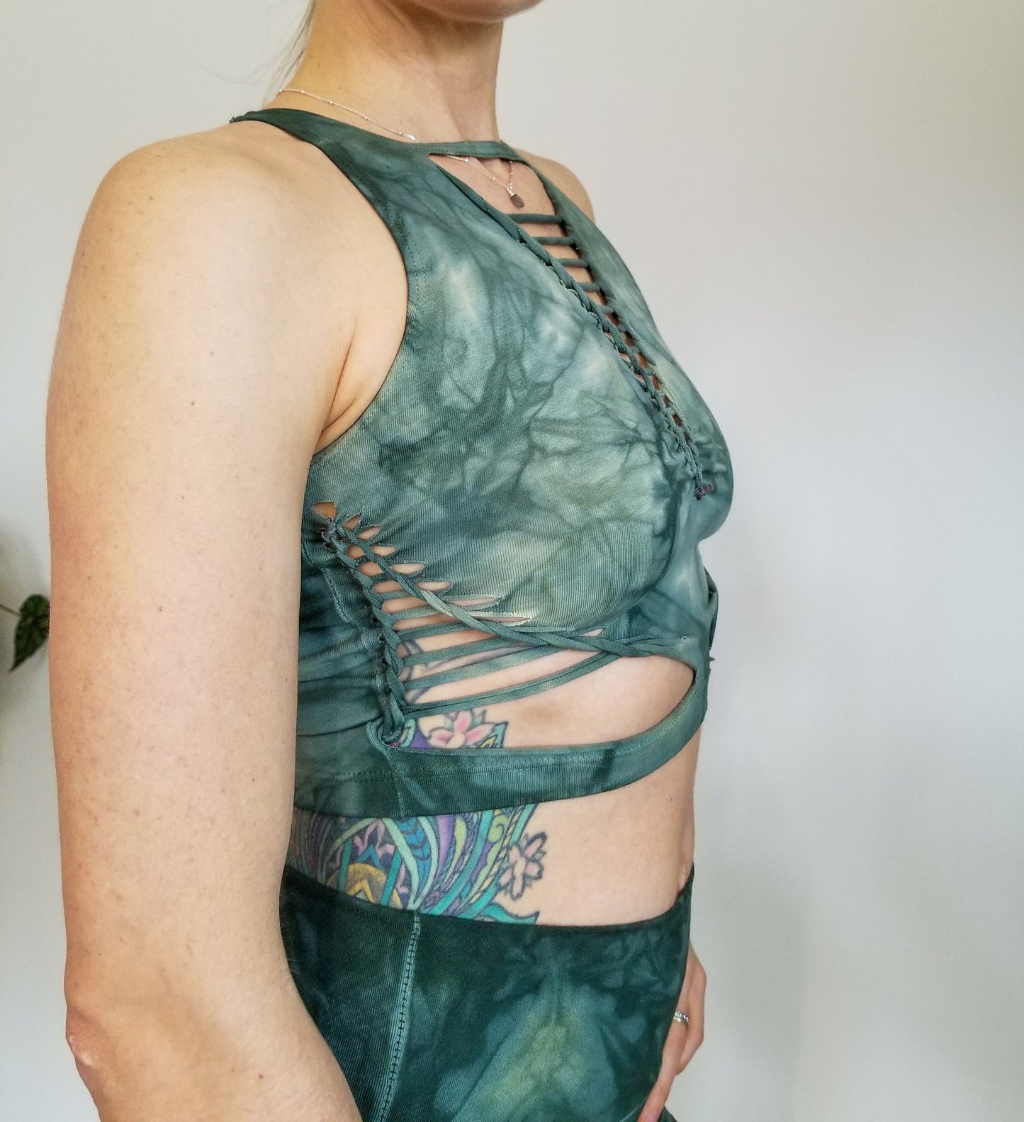 Sage Crop top Hand dyed Yoga Slit weave Fire hula hoop