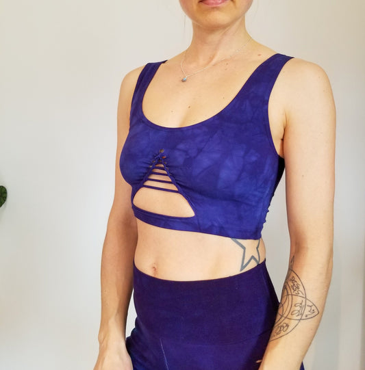 Power Berry Reversible Lace Up Crop Top Open back Yoga Tank