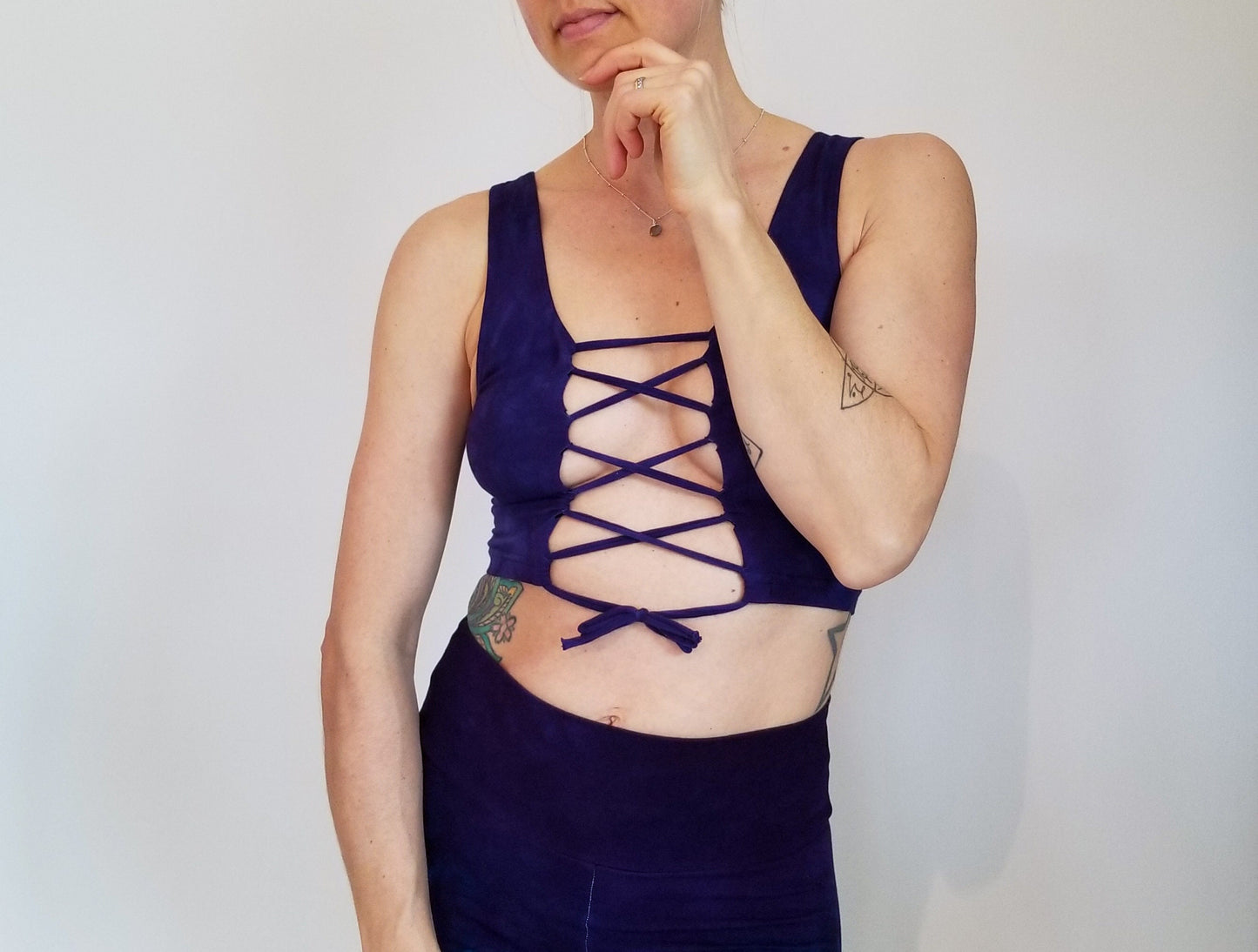 Power Berry Reversible Lace Up Crop Top Open back Yoga Tank