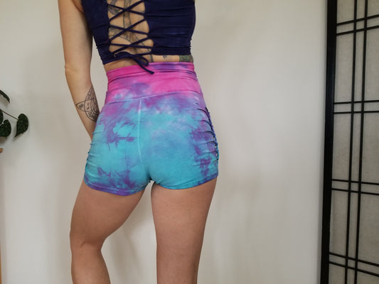 Cotton Candy Tie Dye Booty Shorts: Braided Festival Dance Shorts __etsy:2983006712