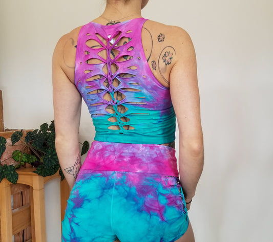 Cotton Candy Crop top Hand dyed Yoga Slit weave Fire hula hoop __etsy:2998829884