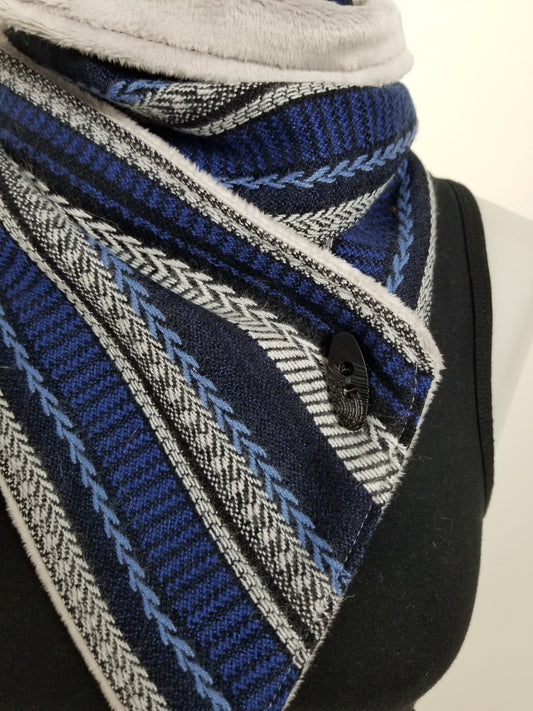 Braided Rayon Scarf: Unisex Blue Gray Minky Lined Snap Scarf __etsy:3415635990