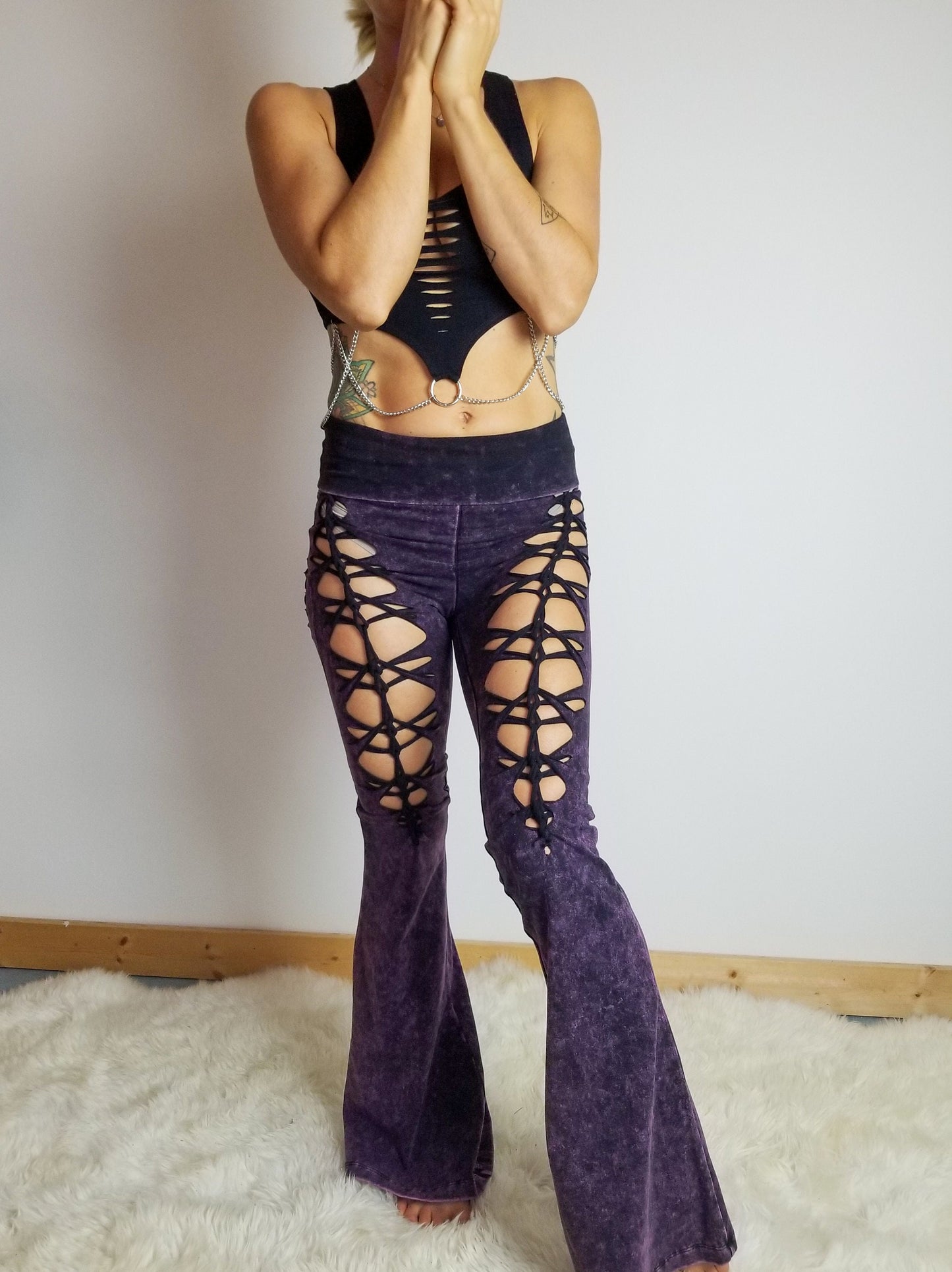 Mineral Wash Flares Yoga Pants Foldover pants, ripped pants, gift for her