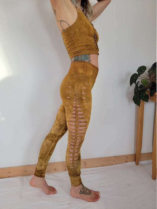 Amber Hand-Dyed Yoga Leggings: Braided Slit Weave, Fire Safe __etsy:3631732435