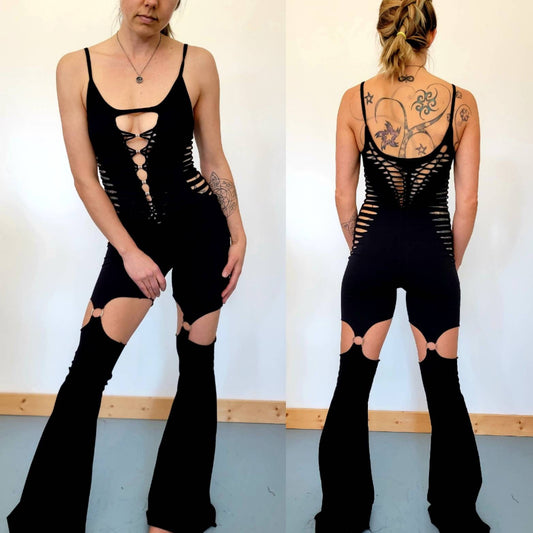 Garter Flare jumpsuit Bodysuit/catsuit Cosmic Vixen festival fire performer __etsy:3782624877