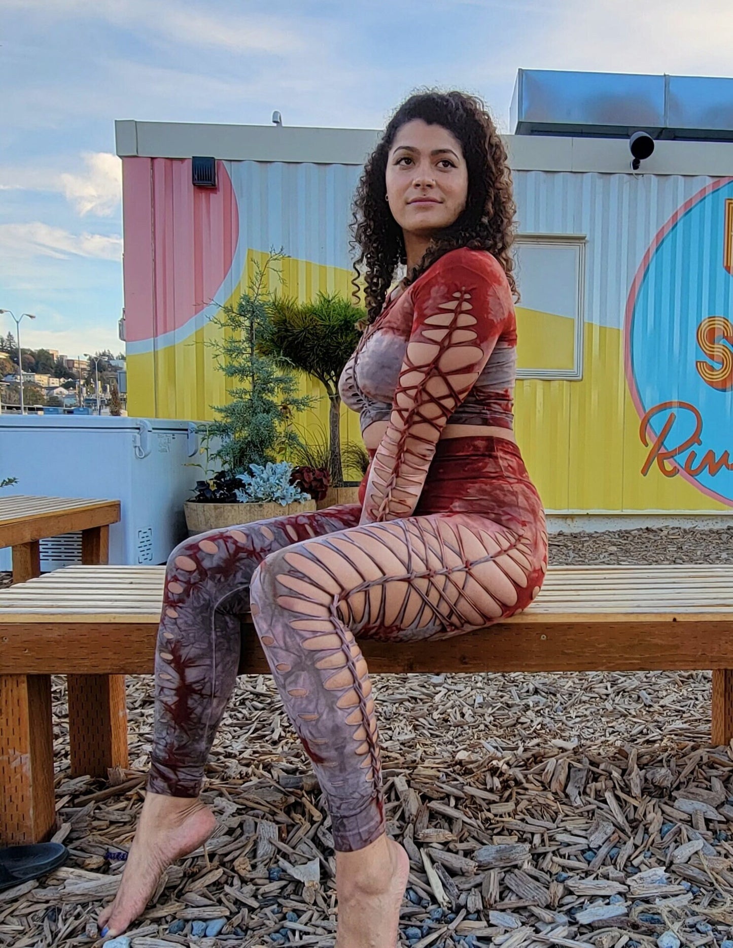 Yoga Braided leggings Hand Dyed Terracotta to shitake