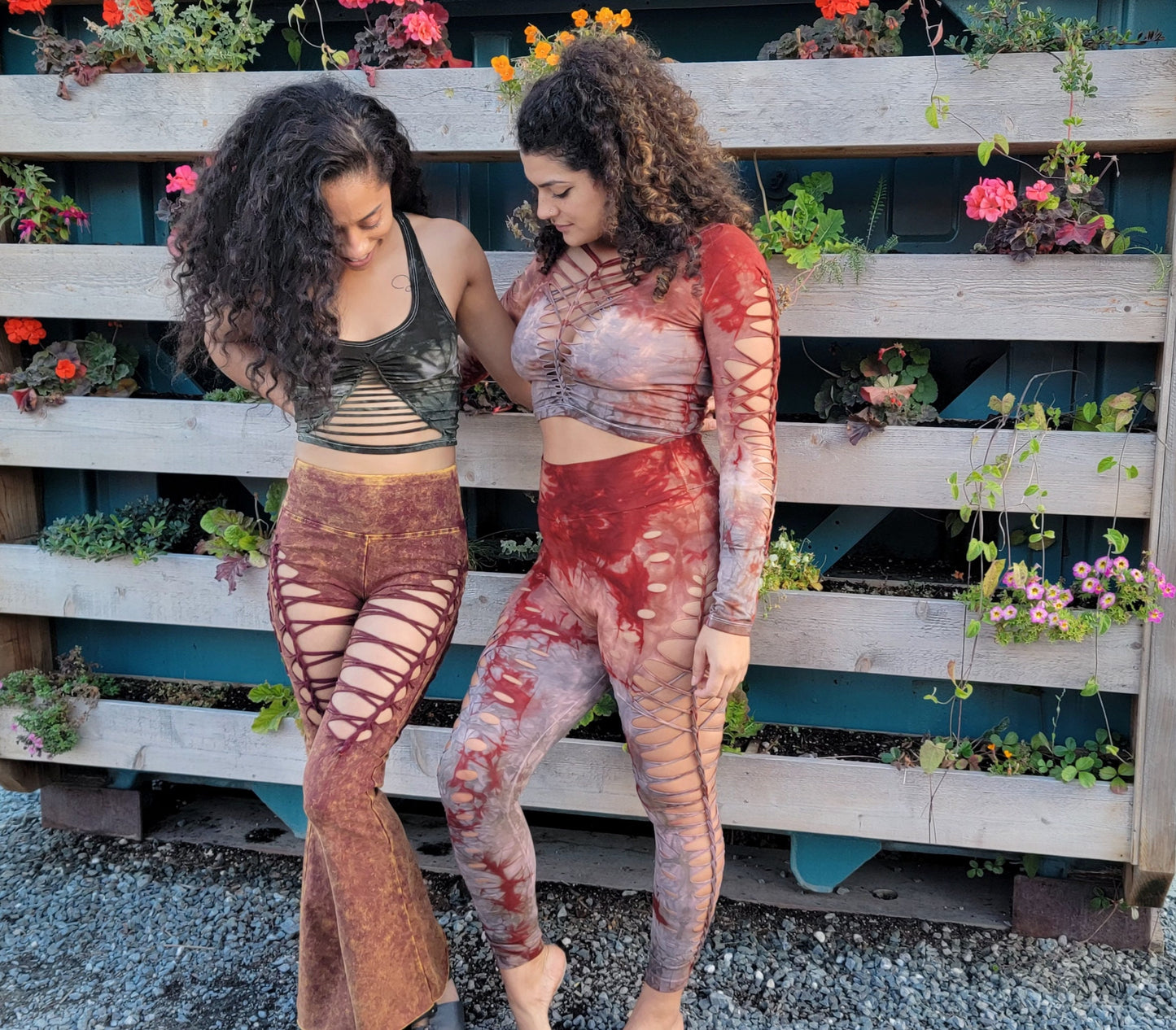 Terracotta to Shitake Long Sleeved Crop top Hand dyed Yoga Slit weave Fire hula hoop