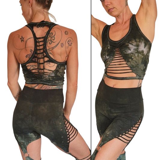 Sage Ombre Crop top Hand dyed Yoga Slit weave Fire hula hoop __etsy:4309393819