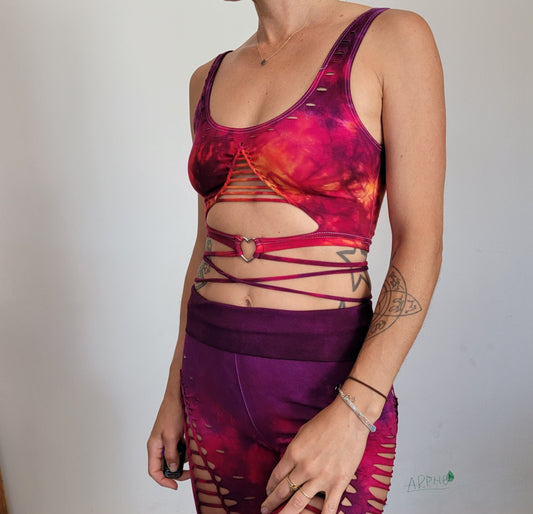 Lion Heart Crop Top Open back Yoga Tank Slit Weave __etsy:5181424553