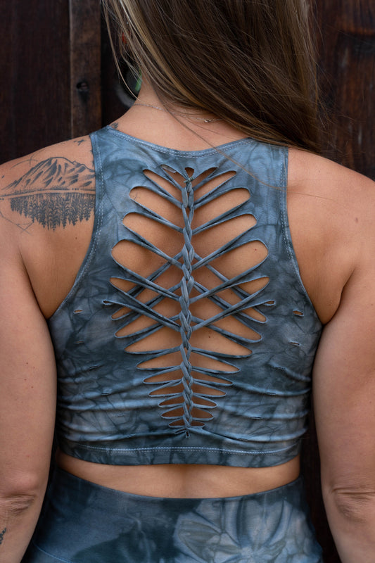 Pewter Crop top Hand dyed Yoga Slit weave Fire hula hoop __etsy:5245404568