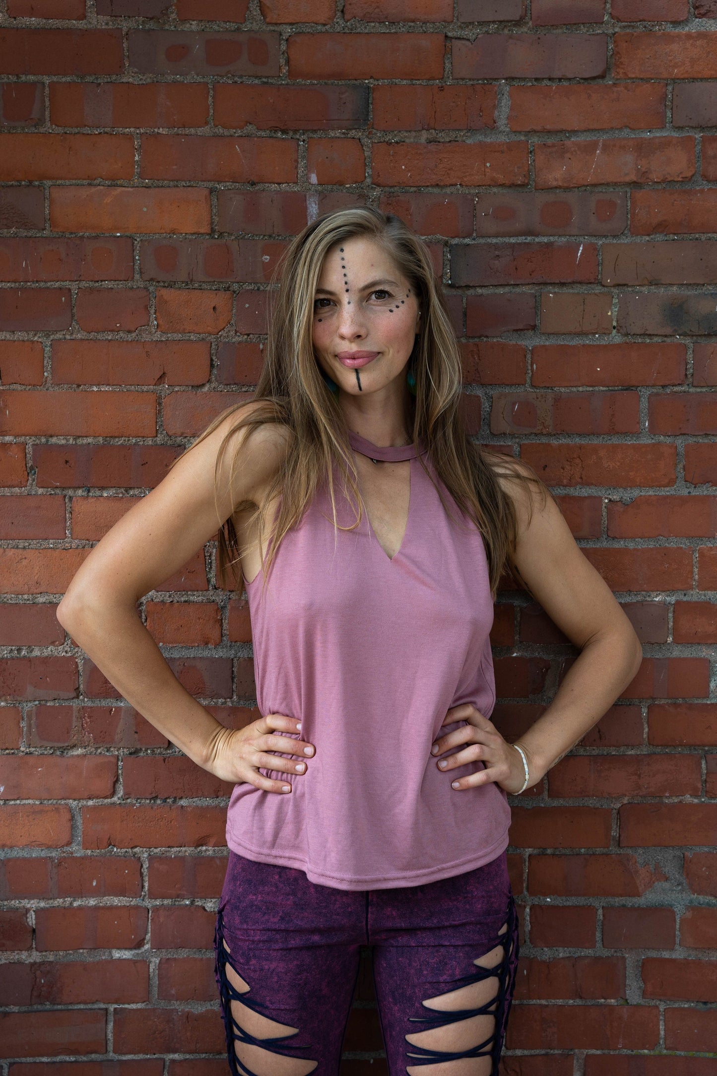 Key Hole Flowy Braided Racerback Tank