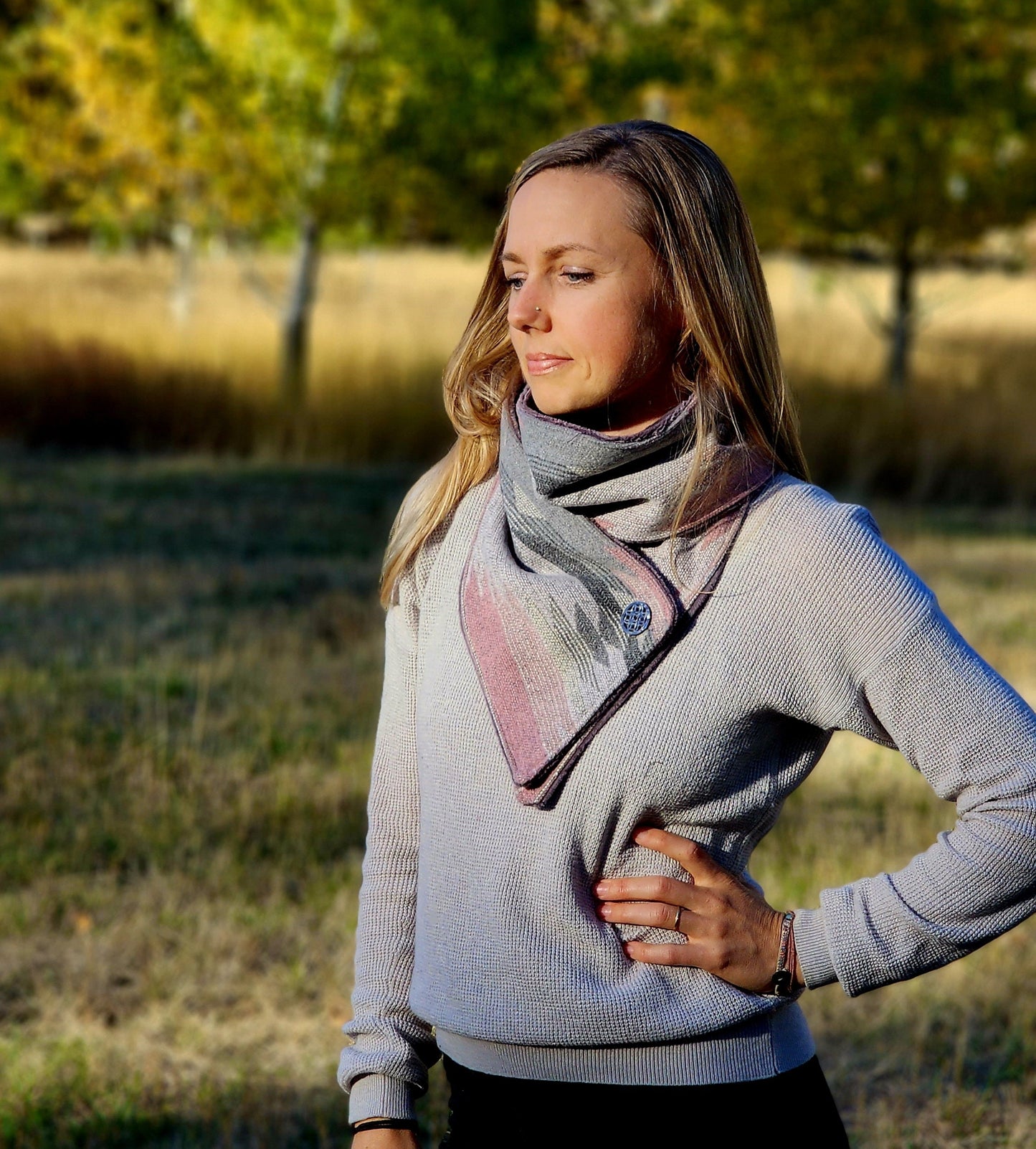 Soft Gray and pink Southwest Adventure Scarf unisex scarf, gift for her, wrap scarf