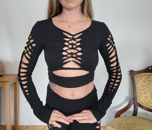 Serenity II Peekaboo crop Braided Shirt/Festival//Yoga//Boho