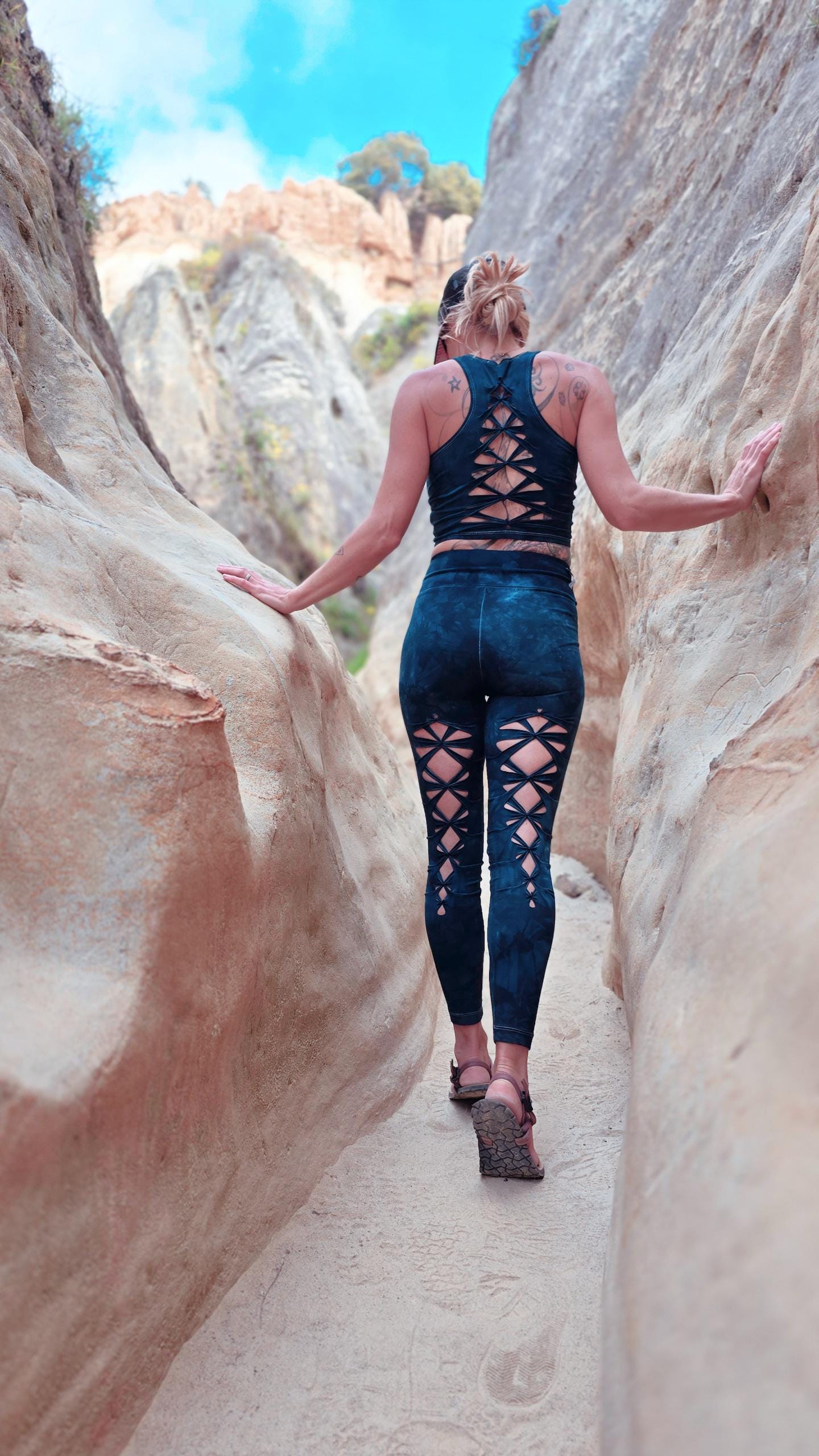 Dark Teal Crop top Hand dyed Yoga Slit weave Fire hula hoop