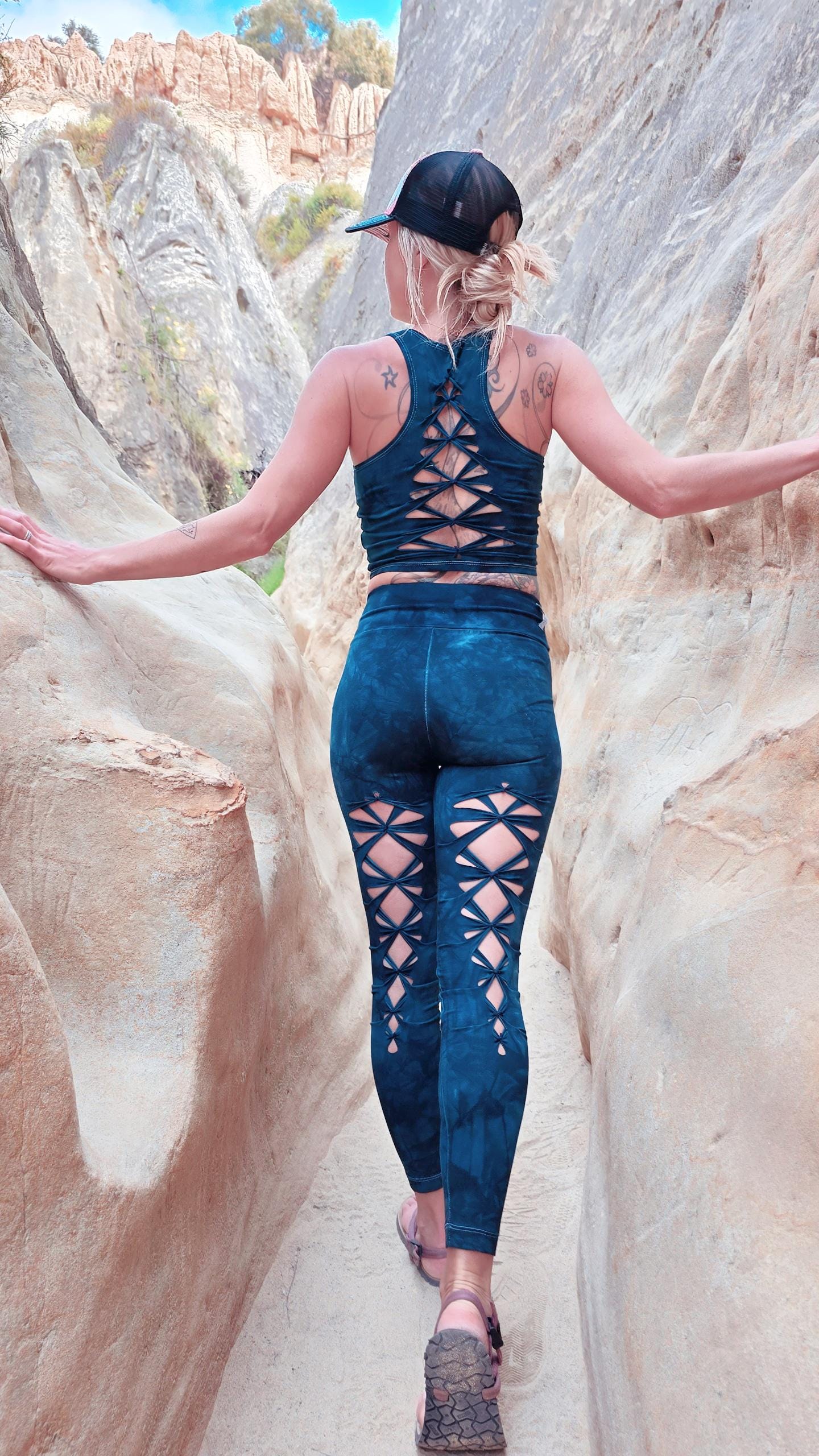 Dark Teal Crop top Hand dyed Yoga Slit weave Fire hula hoop