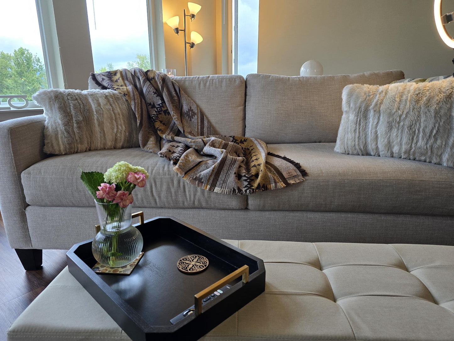 Southwest Inspired Gold and Tan Wool Throw Blanket