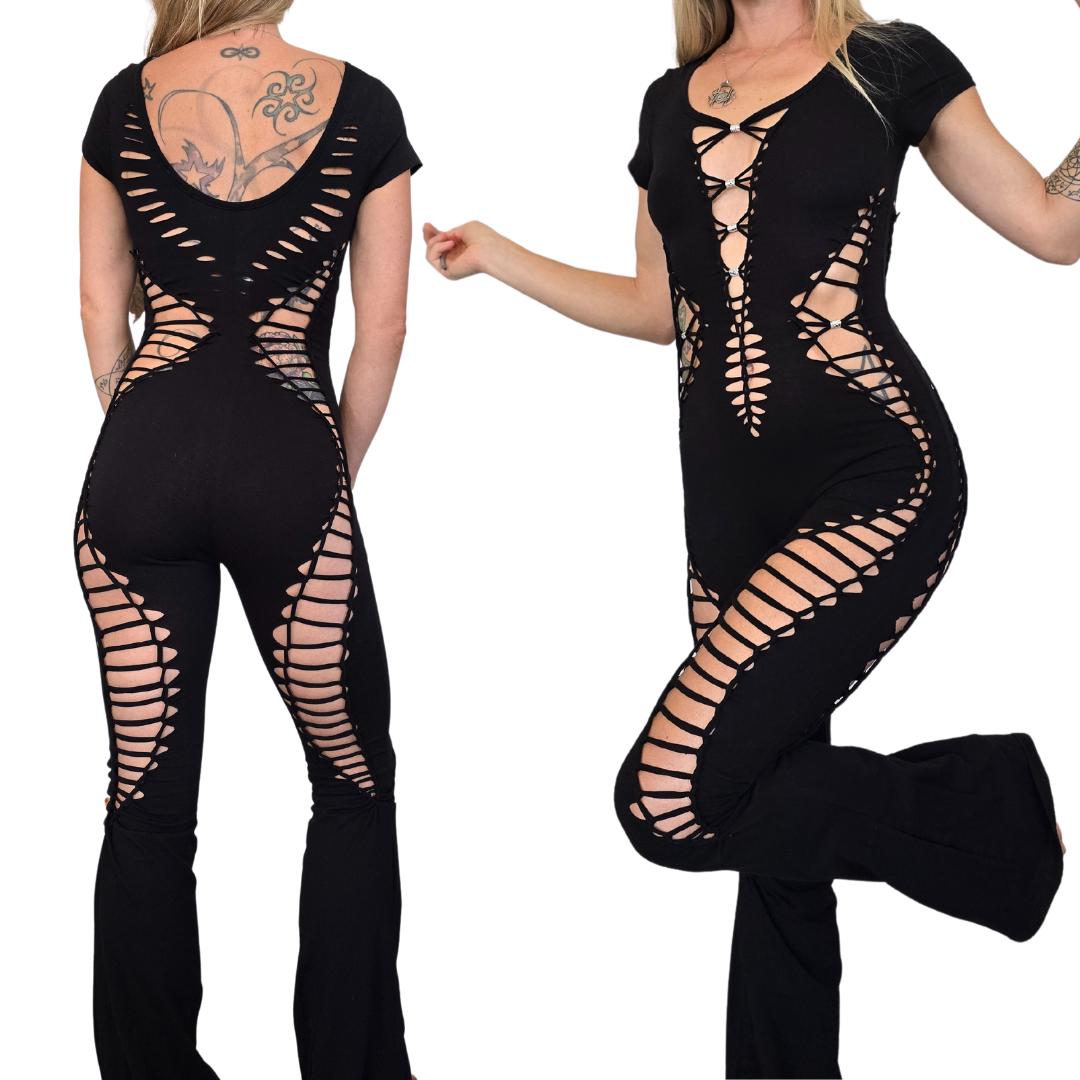 Iris Tee Flare jumpsuit Bodysuit/catsuit Cosmic Vixen festival fire performer __etsy:6398783395