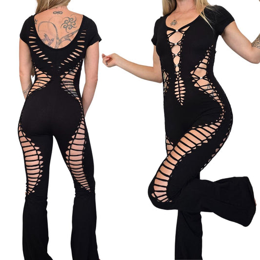 Iris Tee Flare jumpsuit Bodysuit/catsuit Cosmic Vixen festival fire performer __etsy:6398783395
