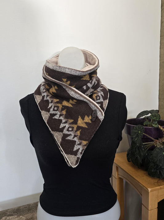 Southwest Adventure Scarf: Golden Brown Wool Blend, Unisex Snapped Wrap __etsy:6460656077