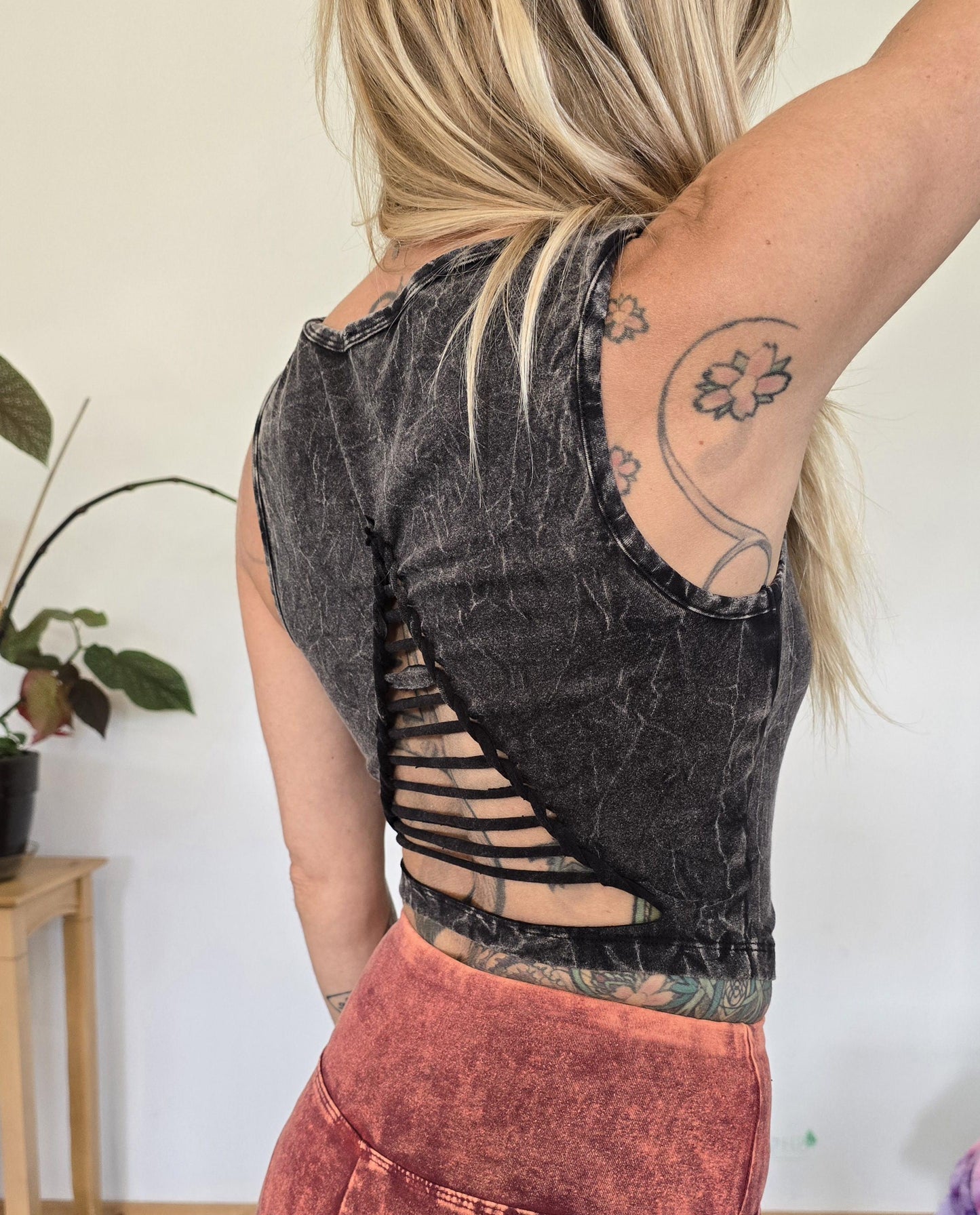 Square Neck Mineral Wash Crop Braided Crop Tank Top
