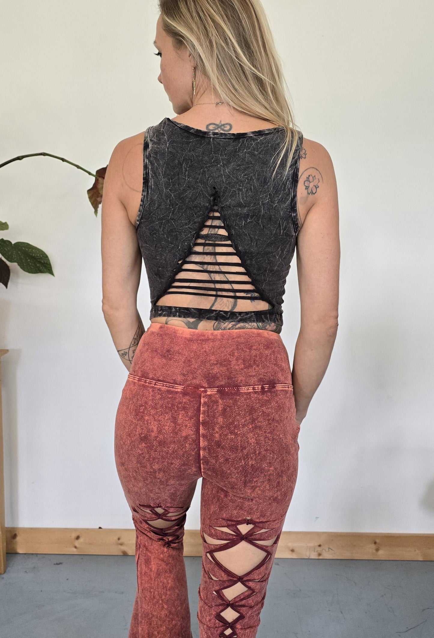 Square Neck Mineral Wash Crop Braided Crop Tank Top