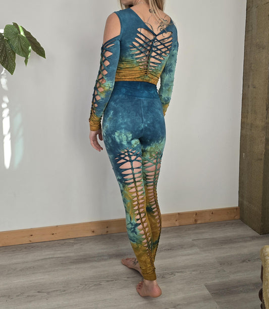Amber Jade Yoga leggings Hand Dyed, fire safe, gift for her, hula hoop, slit weave
