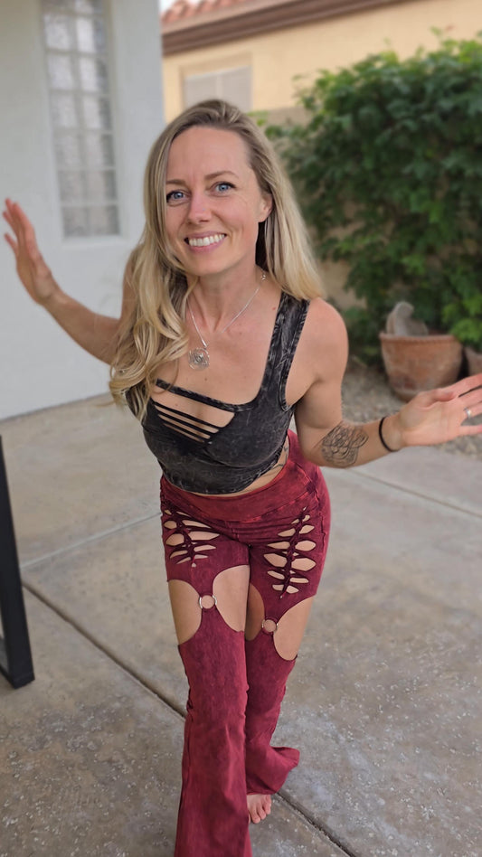 Square Neck Mineral Wash Crop Braided Crop Tank Top