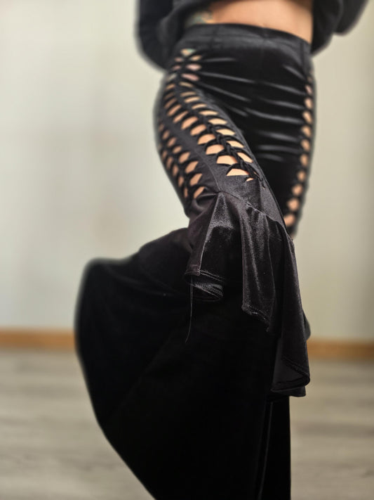 Velvet Ruffle Flares Yoga Pants, ripped pants, gift for her