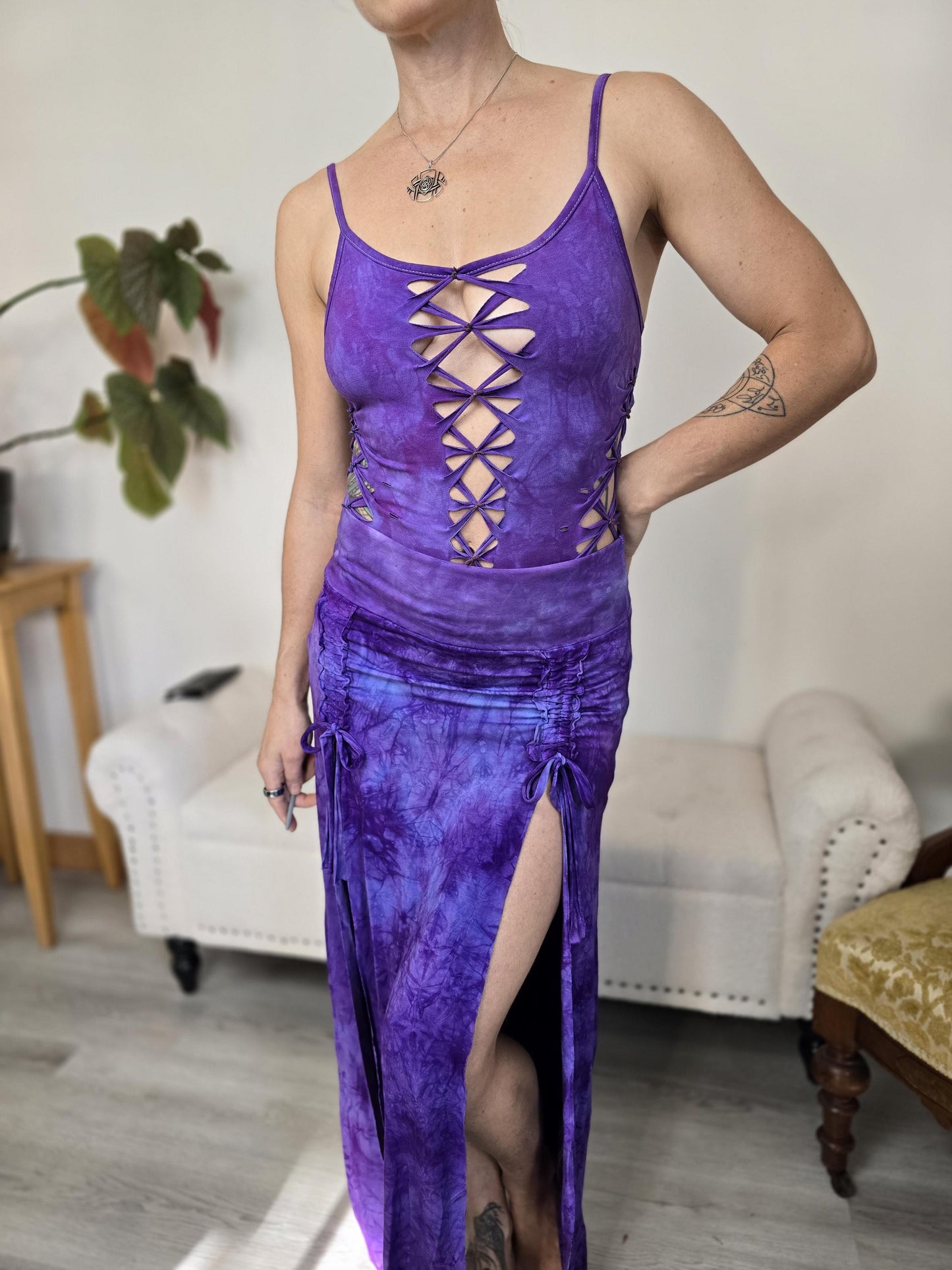 Lavender Hand Dyed Cosmic Braided Bodysuit Mini Romper __etsy:7490278213