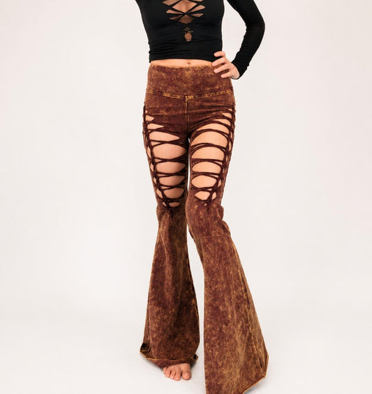 Mineral Wash Flare Yoga Pants: Braided Ripped Bell Bottoms __etsy:7961931472