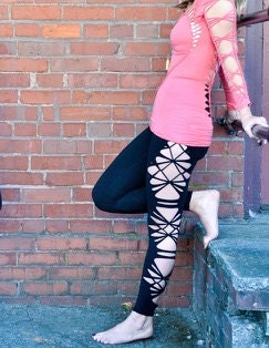 Braided Leggings DECO, ripped leggings, sexy womens leggings __etsy:825651431