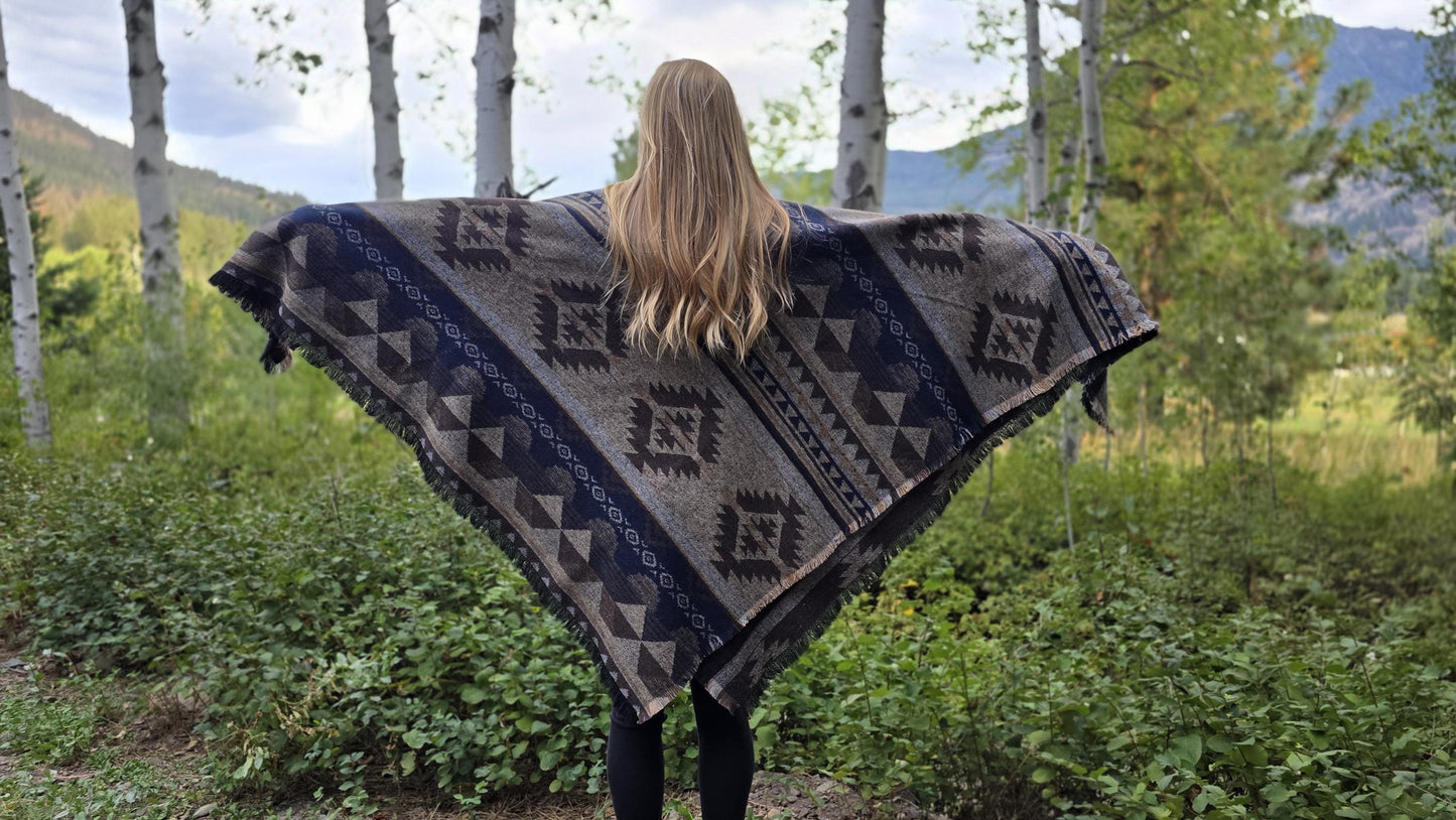 Southwest Inspired Brown Wool Throw Blanket