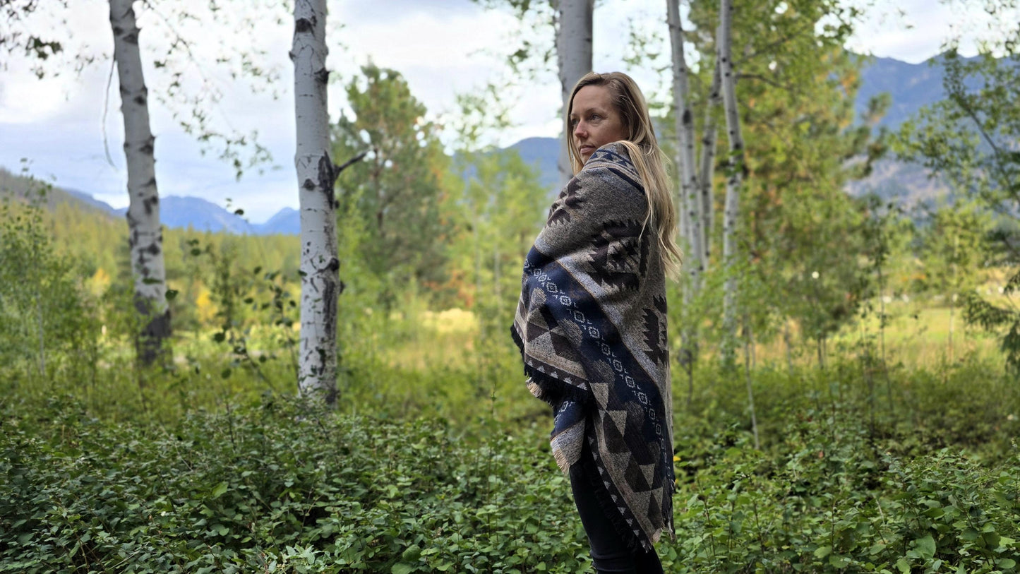 Southwest Inspired Brown Wool Throw Blanket